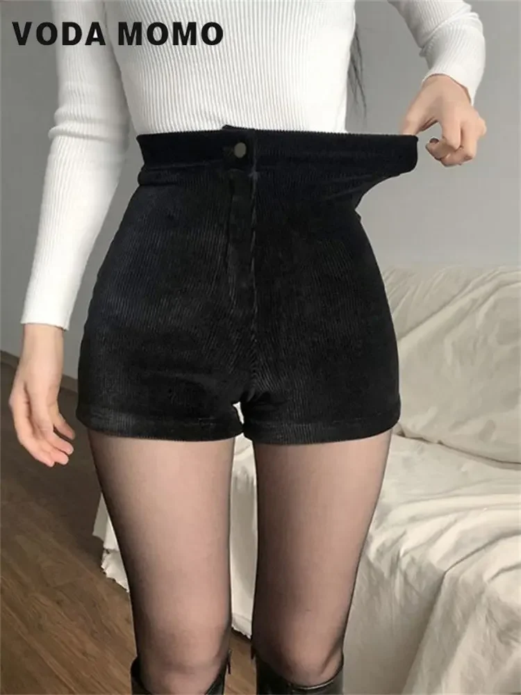 

Spring Autumn Shorts Women Clothing Faux Leather Goth High Waisted Womens Shorts Corduroy Pants Sexy Slim Elastic Fashion Casual