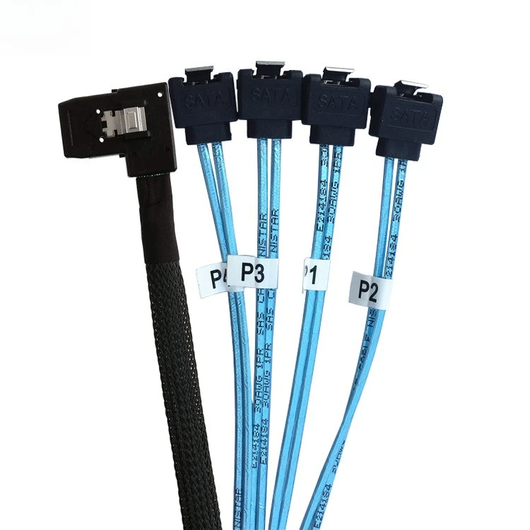 Mini SAS SFF-8087 36P الانحناء الأيسر إلى SATA 90 درجة خادم عالي السرعة قرص بيانات محرك طول الكابل اختياري 0.5 متر 1 متر