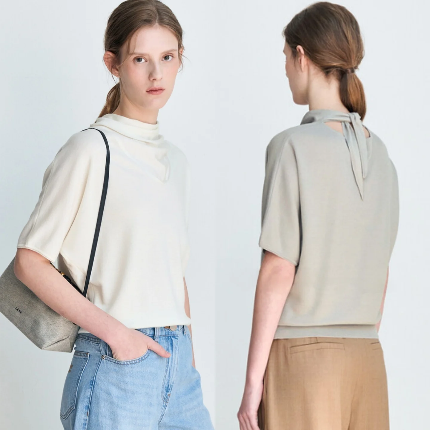 

Spring Summer Thin Knitted Stack Collar Commute Versatile Inner Wear Top Korean Style Square Collar Short Sleeve T-Shirt