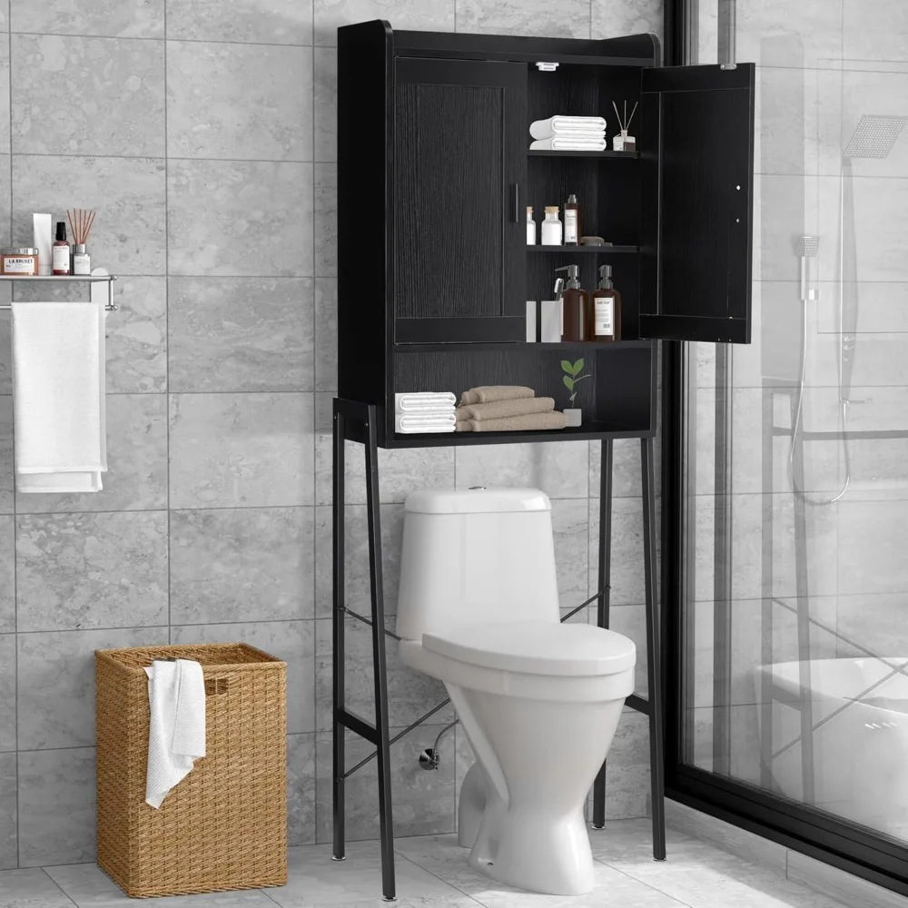 

Over The Toilet Storage Cabinet, Wooden Space-Saving Bathroom Organizer Shelf Over Toilet Storage Rack with Double Door and Adju