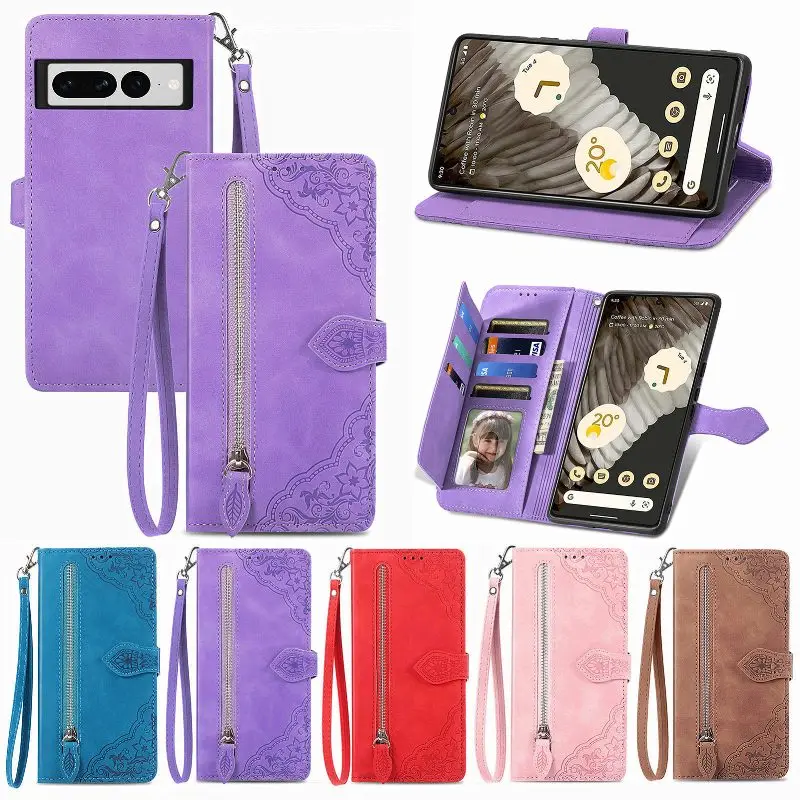 

Leather Zipper Wallet Multi Cards Phone Case For Google Pixel 8 Pro 7 6A 5XL 3XL 4A 3A Magnetic Horizontal Flip Phone Back Cover