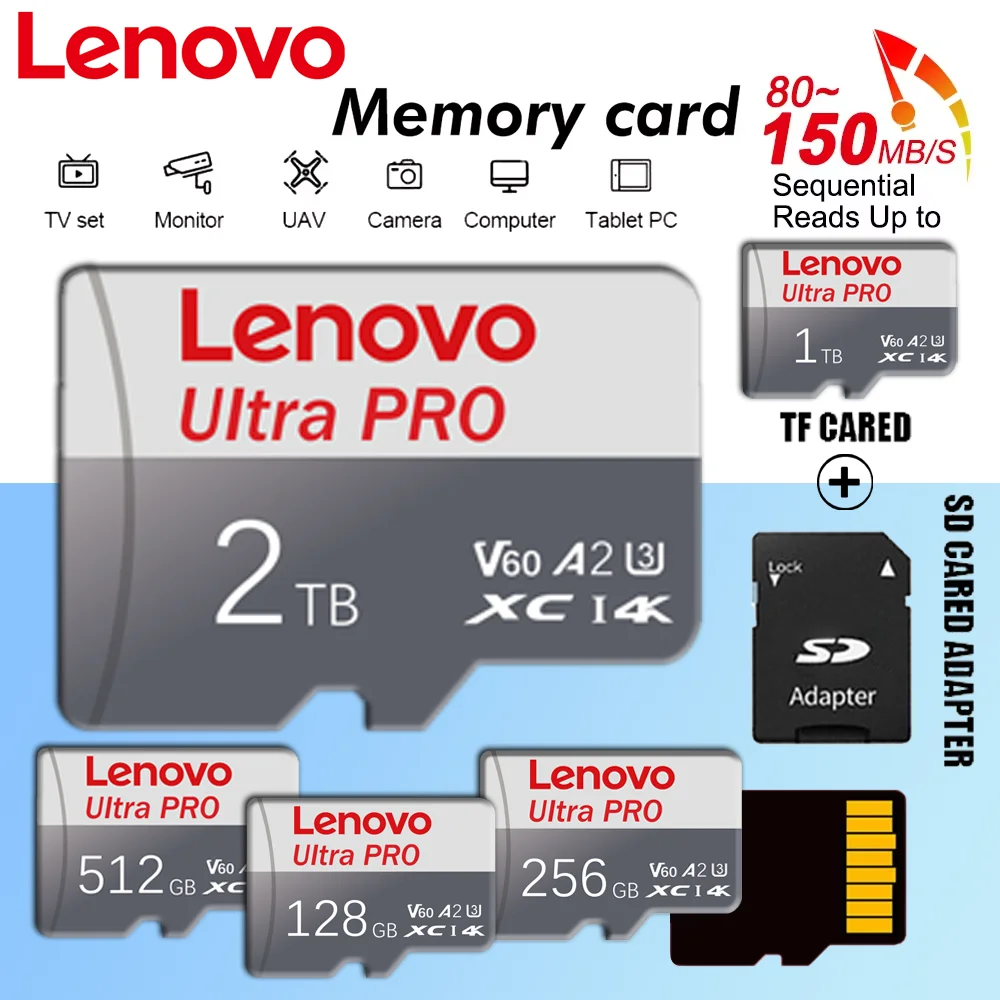 Lenovo Secure Digital Memory Card 128GB 64GB Camera SD Flash Memory Card 2TB For Digital SLR Camera Camcorder U3 Mini TF Card