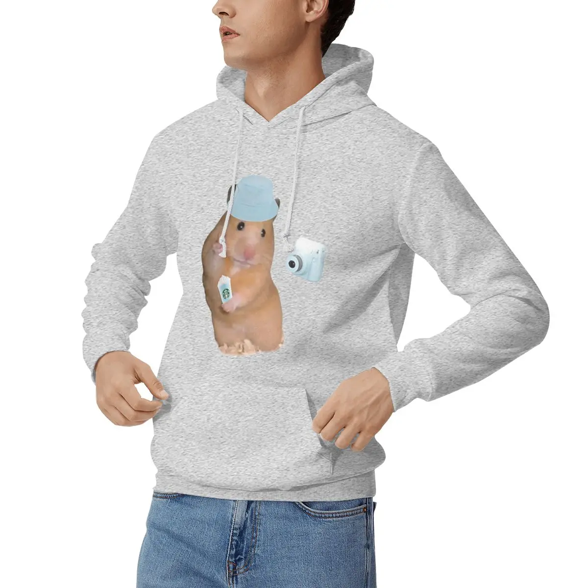 Peace Sign Hamster Meme With Camera Hoodies Men Women Casual Pullover Sweatshirts Fashion Long Sleeve Hooded Autumn Winter