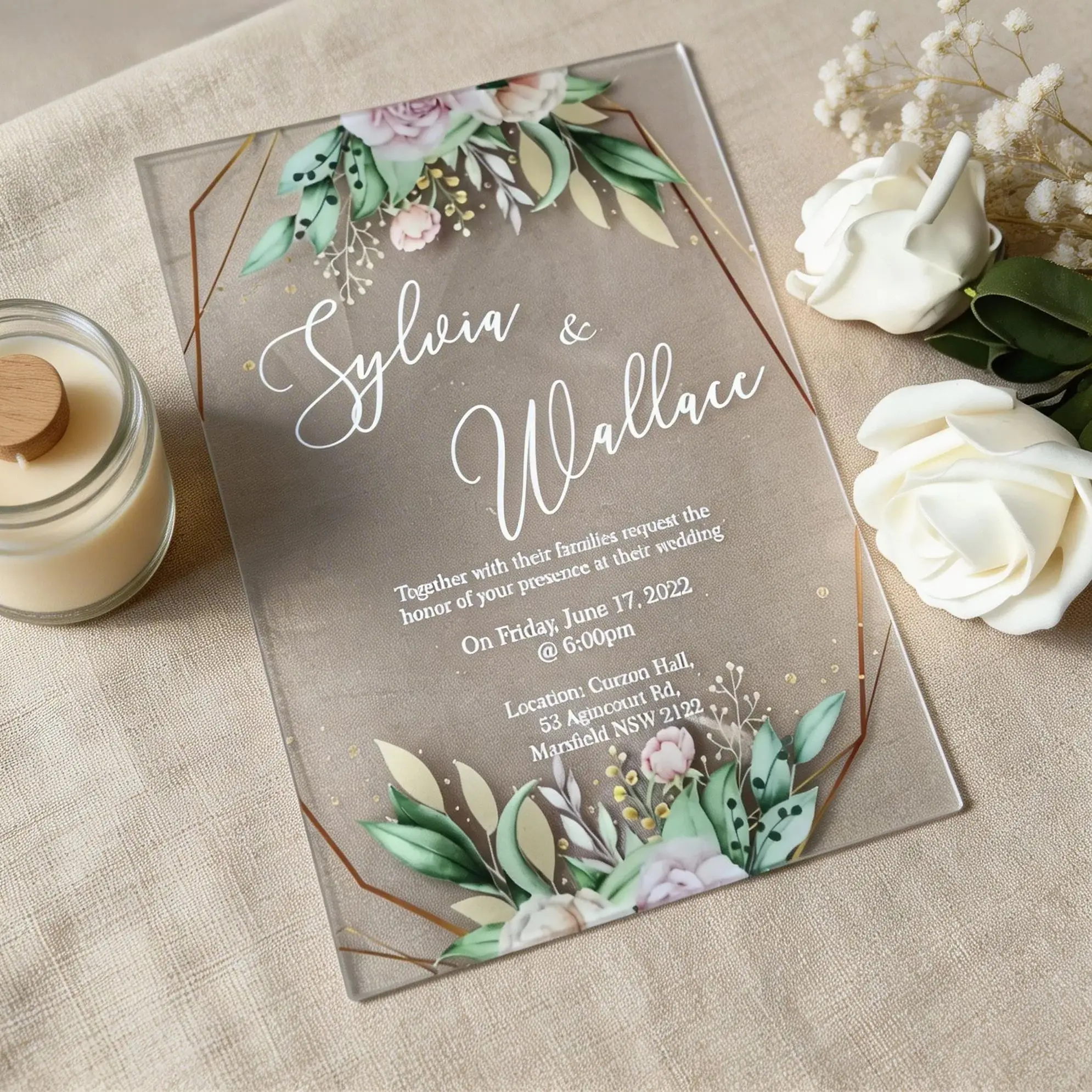 

10pcs Custom Acrylic Wedding Invite,Personalized Transparent Invitations,Quinceanera Invitation for Party Gift Favor Decoration