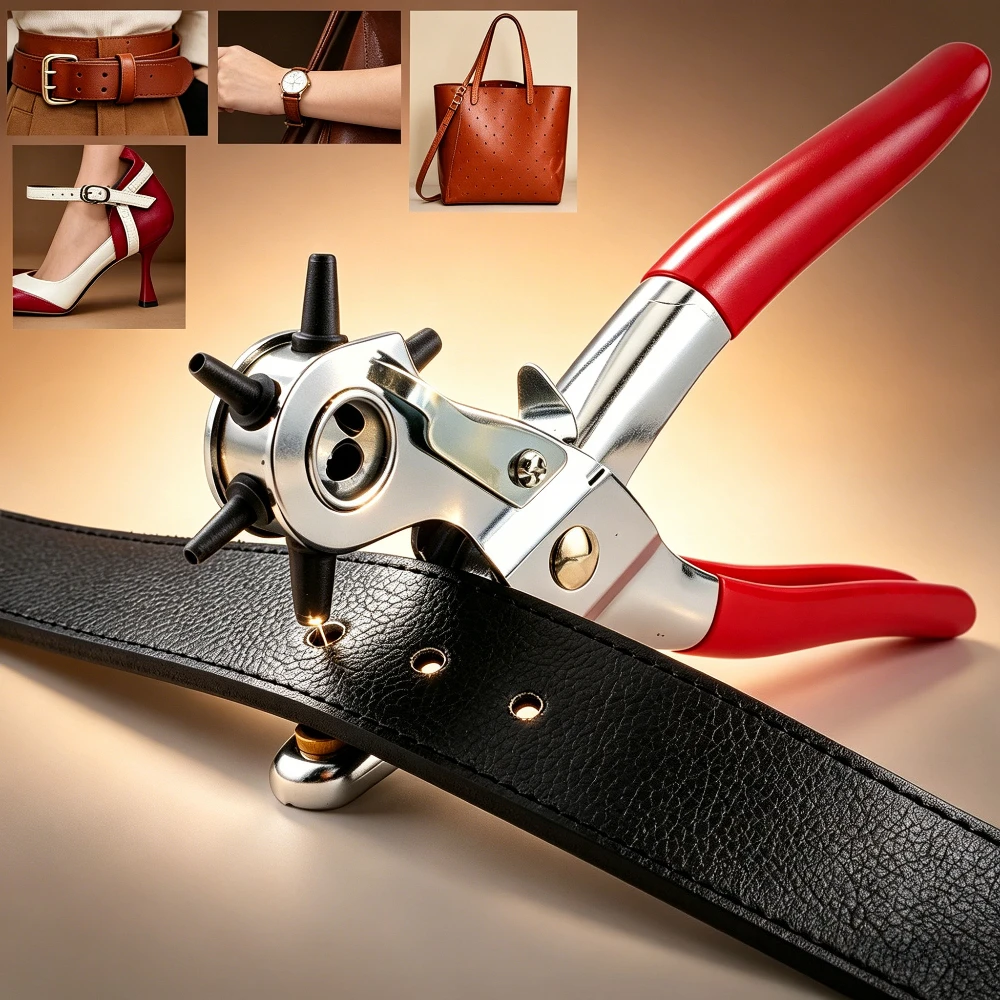 1Pc Heavy Duty Leather Hole Puncher, 6 Sizes Revolving Adjustable Labor-Saving Hand Punch for Belt Watch Strap Leather Craft DIY