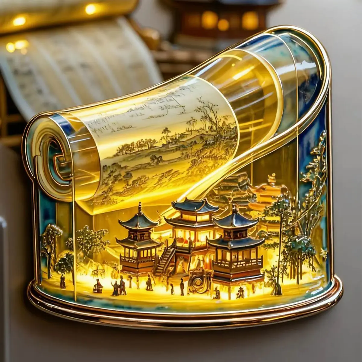 Qingming Shanghe Tu Art Ornament National Trend Ancient Style Magnetic Sticker Fridge Decor Souvenir Ornament