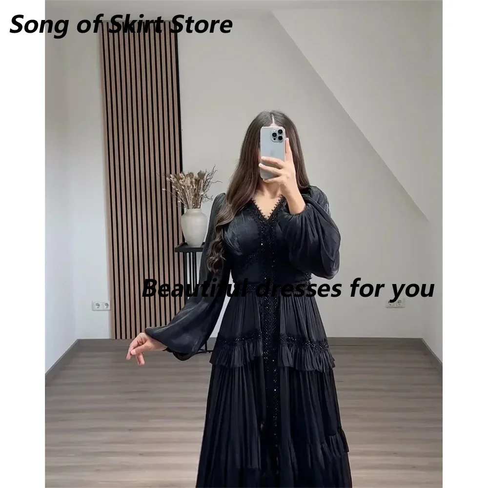 Customized Elegant V-neck Prom Gown Women A-line Floor Length Skirts Layered Draped Tulle Formal  Occasion Dresses Evening Dress image 4