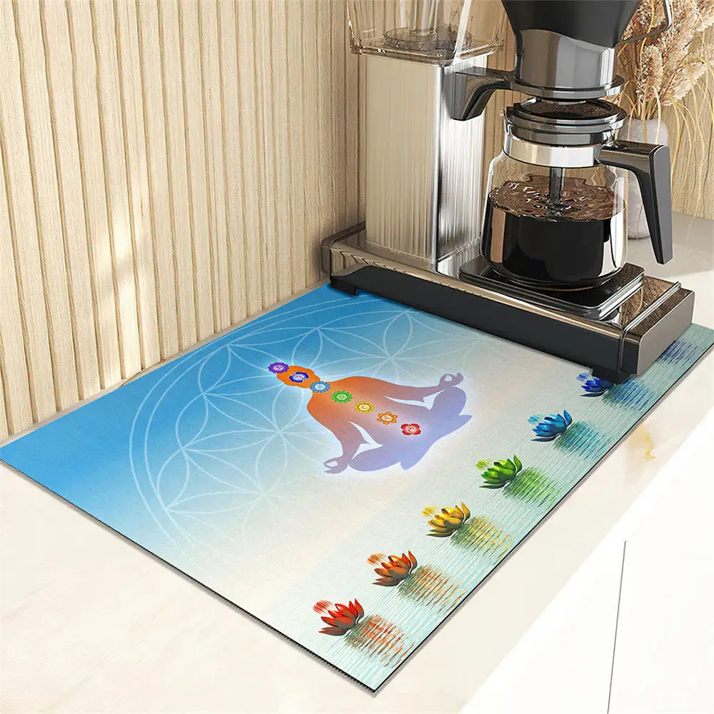 Seven Chakra print Dish Drying Mat Super Absorbent Kitchen Counter Drain Pads Tableware Cup Bottle Sink Waterproof Non-slip Mats