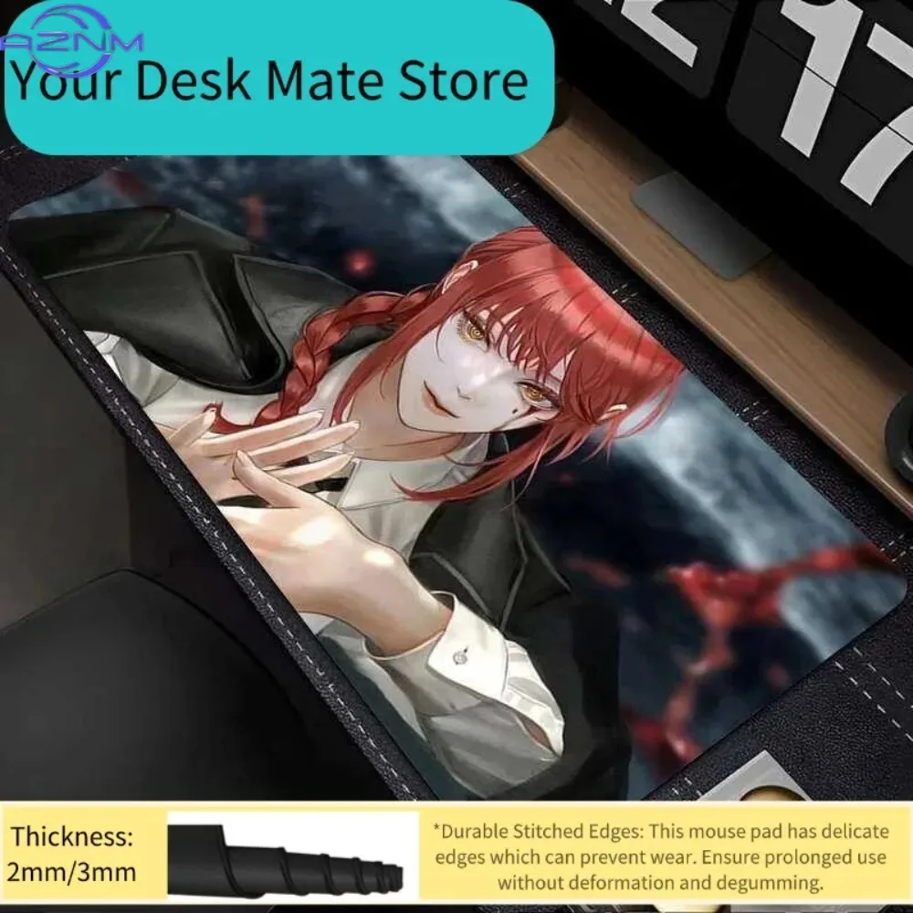 Mouse Pad Laptop Black And White Manga Abstract Mousepad Japan Anime Chainsaw Man Desk Mat PC Kawaii Girl Makima HD Keyboard Pad