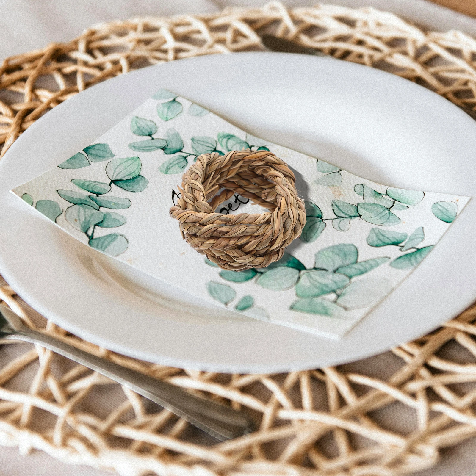 

12Pcs Napkin Rings Boho - Handmade Woven Jute Rustic Farmhouse Table Decor for Party Wedding Bridal Shower Country Style Dining