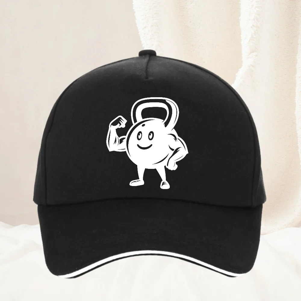 

Hot Sale GYM Kettlebell Graphic Cartoon Man baseball cap Fashion Hip Hop sunhat Casual Fitness Bodybuilding Gymnasium hats