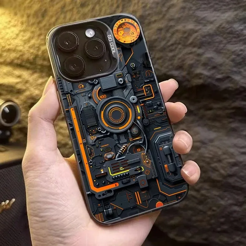 

Creative Circuit Board Pattern Phone Case For iPhone 11 12 13 Pro Max 15 16 Plus 16E Colored Silver Hard Phone Cover