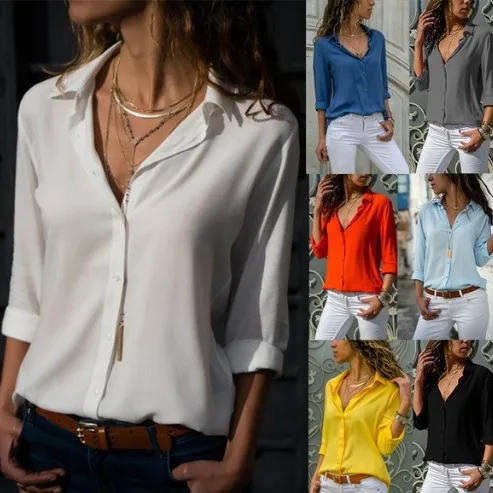 

European American Women's Clothing Long-sleeved Women's Lapel Button-down Shirt Top