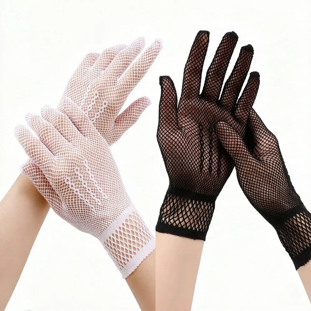 Women Ruffle Lace Fishnet Driving Gloves Thin UV Protection Gloves Women Fashion Black White