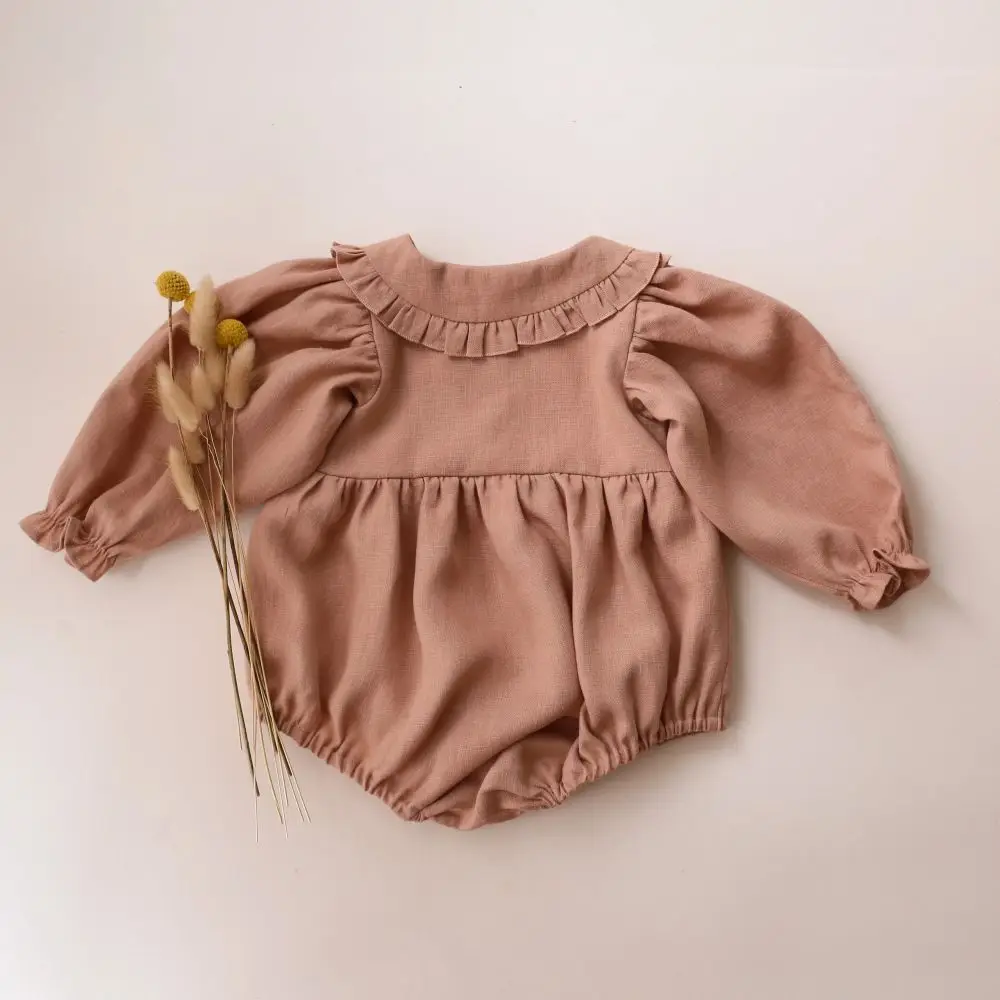 Baby Girls Rompers Linen Cotton Long Sleeve Spring Summer Baby Girls One-piece Clothes