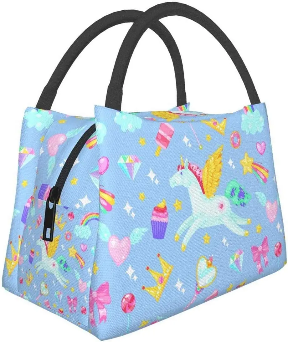 

Portable Insulated Lunch Bag Multicolor Feather Down Waterproof Tote Bento Bag for Office School Hiking Beach Picnic Fishing