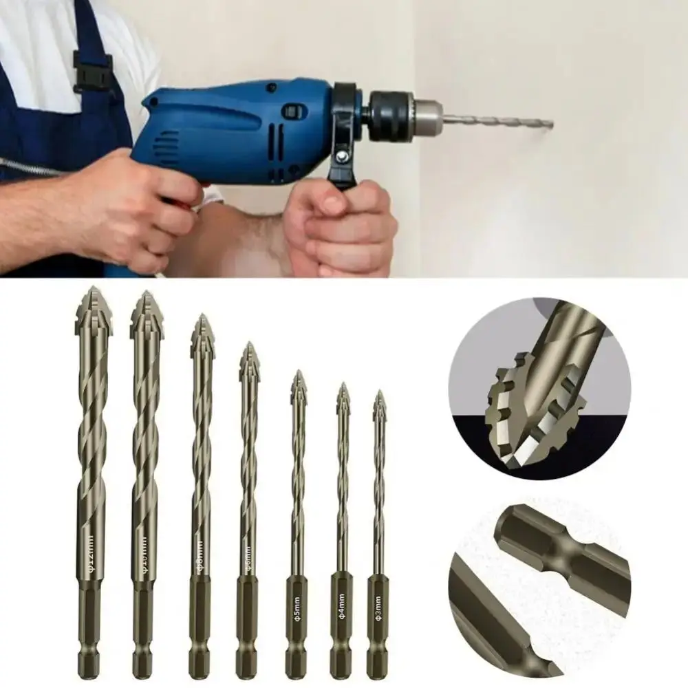 Four-Edged Eccentric Drill Bit Serrated High Hardness Tile Drill Bit Skewed Head Concrete Drill Bit Set for 4/6Pcs Drilling Tool