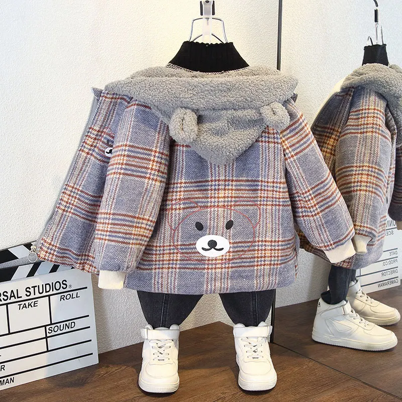 2 3 4 5 6 7 8 Years Autumn Winter Boys Jacket Plus Velvet Keep Warm Kids Jacket Windbreaker Hooded Children's Outerwear Clothing
