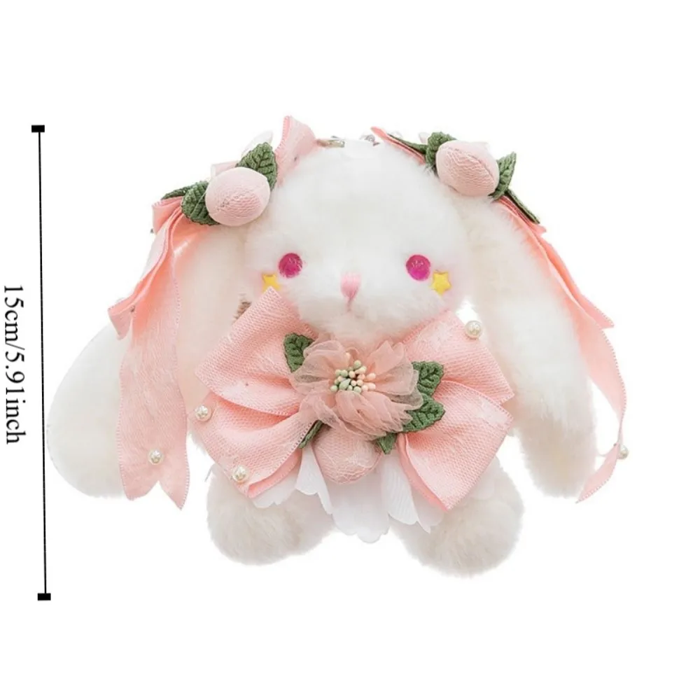 Abito da principessa con perle Portachiavi con coniglio di peluche Portachiavi con bambola di coniglio morbido farcito Portachiavi con orecchio cadente di cartone animato Kawaii