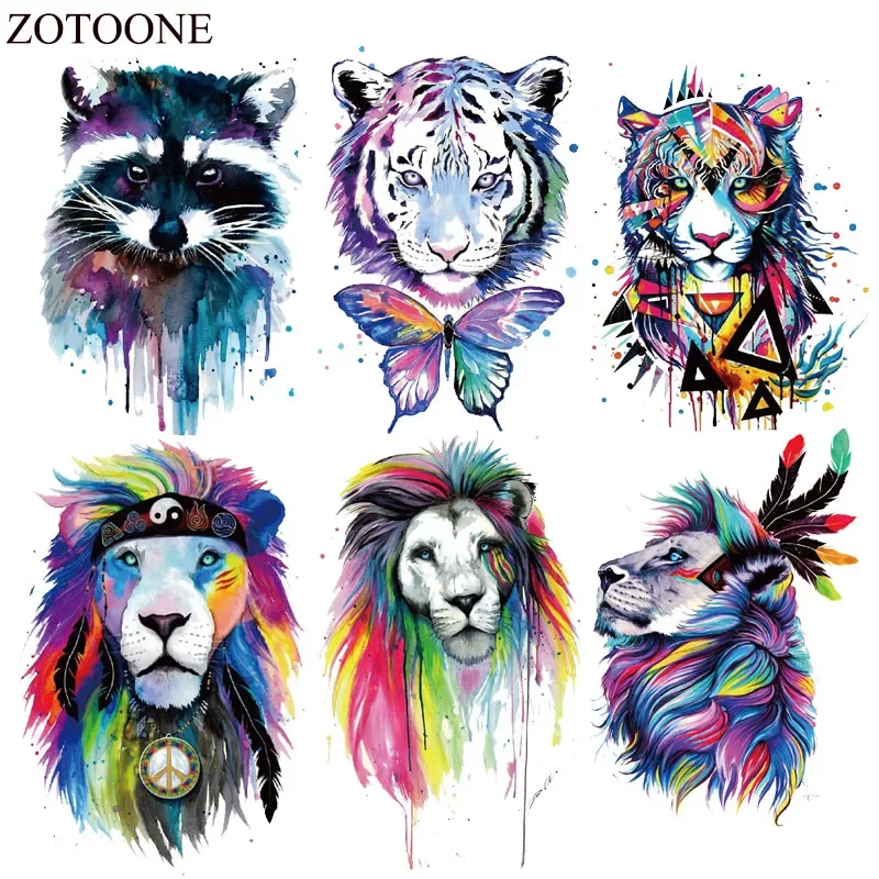 ZOTOONE Colorful Animal Patch Heat Transfers For Kids Clothes DIY T-shirt Butterfly Tiger Patches For Clothing Iron Applique E