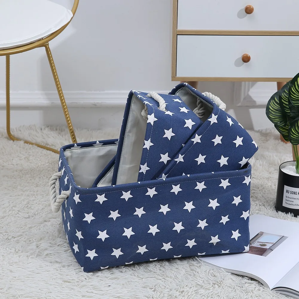 Cube Canvas Fabric Storage Basket Clothes Folding Storage Box For Nursery Underwear Toy Organizer Laundry Basket With Handle