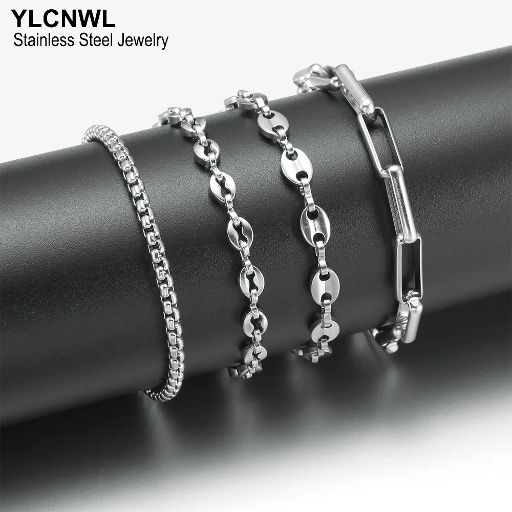 Pulseras de cadena de acero inoxidable para hombres y mujeres 2024, abalorio de caja de granos de café de Color plateado de lujo, regalo de joyería al por mayor de 7, 8 y 9 pulgadas