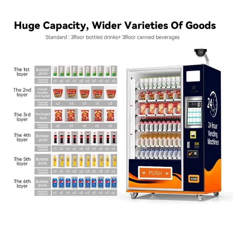 Customized Commercial Refrigerated Vending Machine Snacks Beverages 300-600Pcs Compressor Cooling 15.6