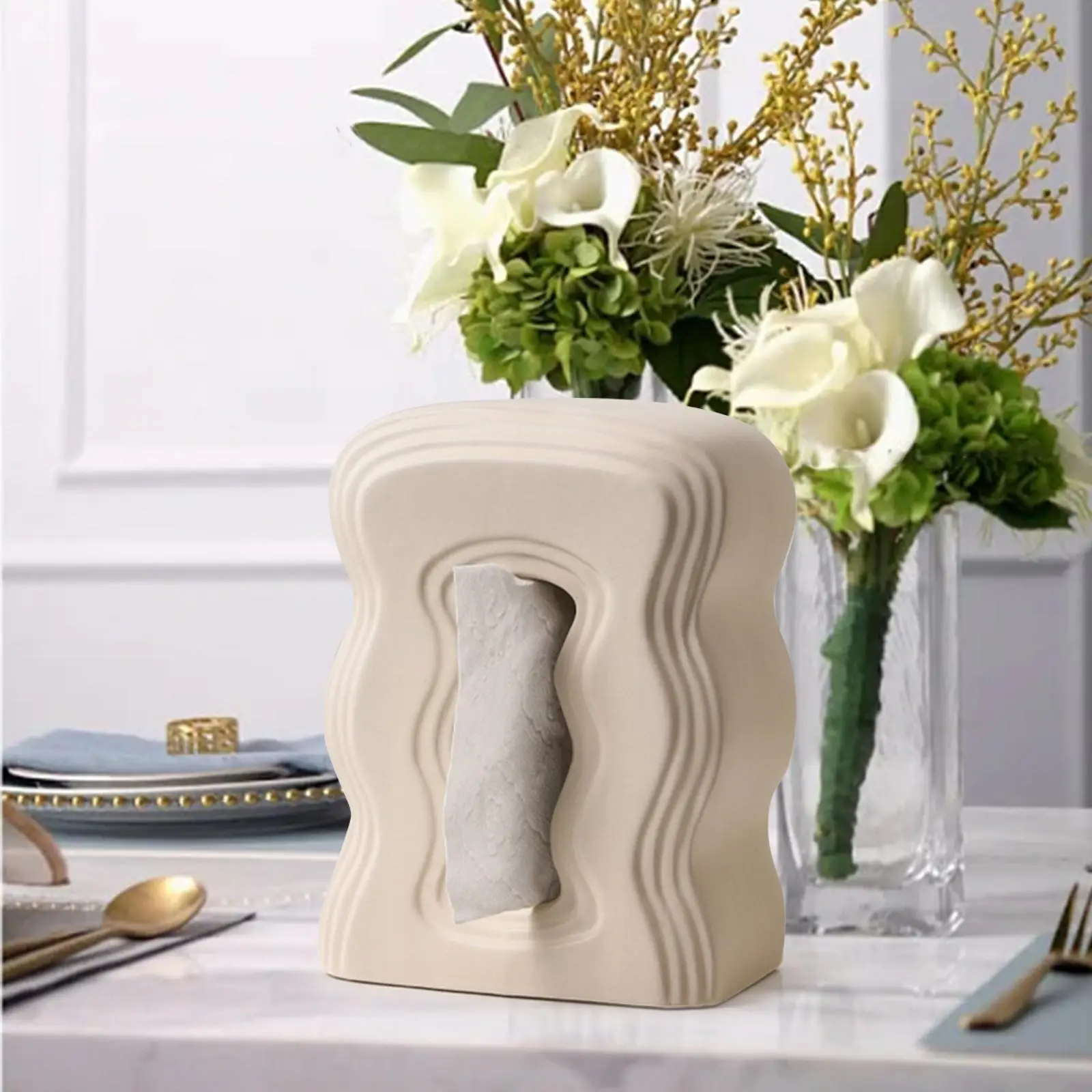 Ceramic Desktop Tissue Box Home Decoration Elegant Tissue Storage Case for Office Coffee Table Bathroom Countertop Dining Room