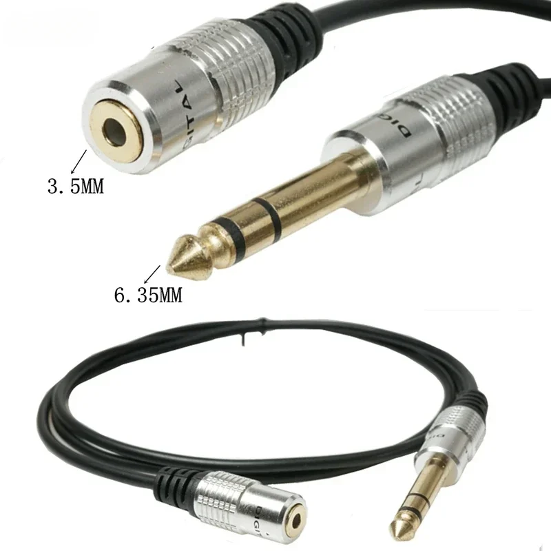 6.35mm Plug To 3.5mm Socket Headphone Extension Cable Metal Case Stereo 6.35 Revolution 3.5 Female Audio Adapter Cable 30cm 1.8m