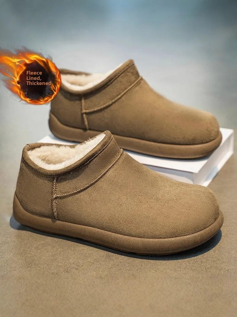 Men's Winter Thickened Fleece Lined Snow Boots Outdoor Waterproof Anti-slip Bread Shoe Casual Short Tube Boot Warmth