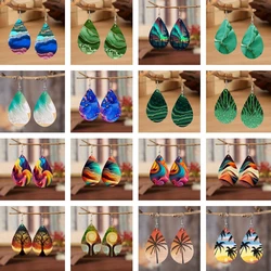 Wood Trees Teardrop Earrings Colorful Forest Sunset Foliage Double-Sided Dangle Earring For Women Girls Lightweight EarringsGift