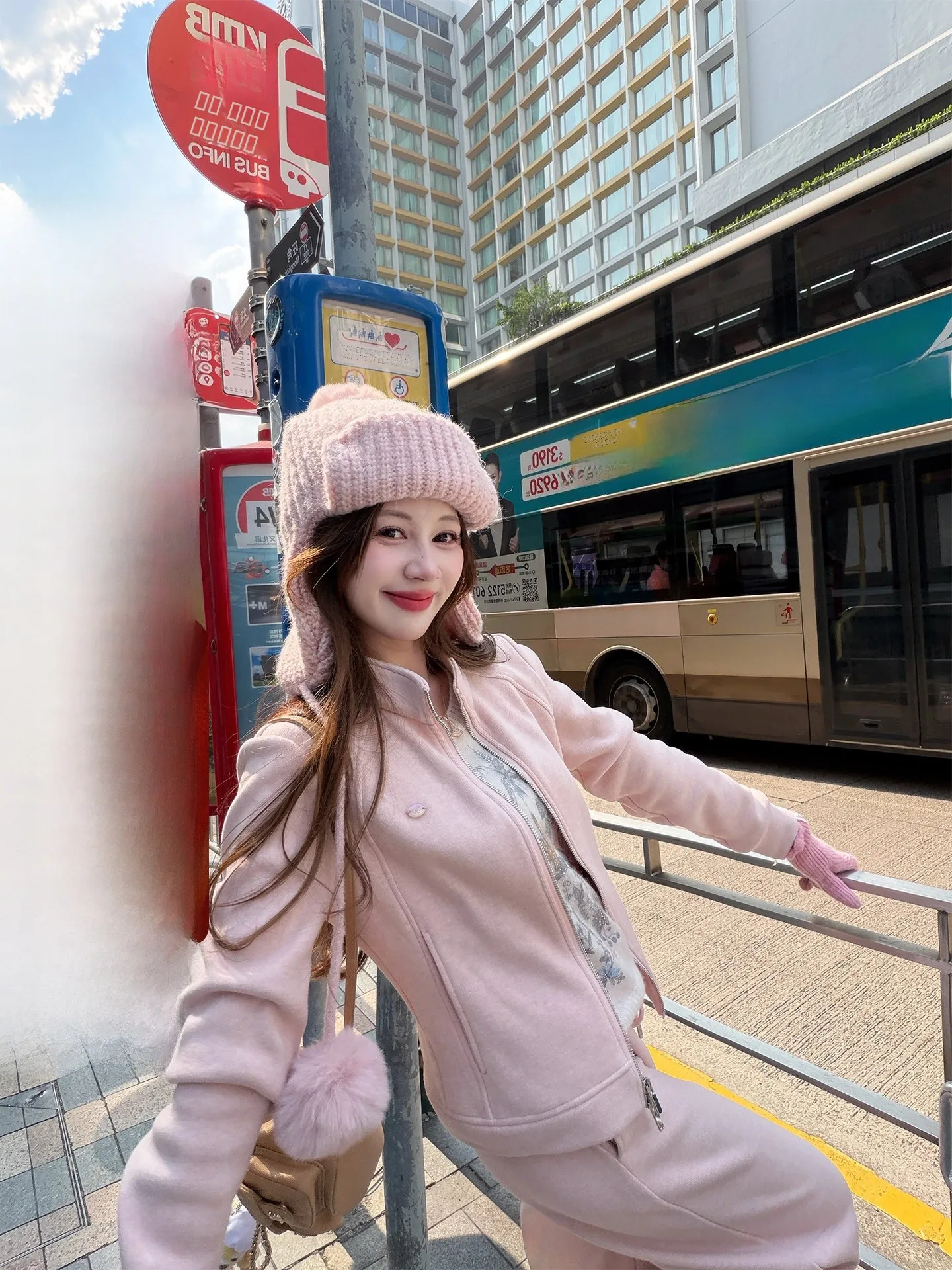 

nai Quali Oxygen Girl Lu Series Fce Lined Stand Collar Two Piece Set Women's Early Spring Waist Cinching Sweatirt Set