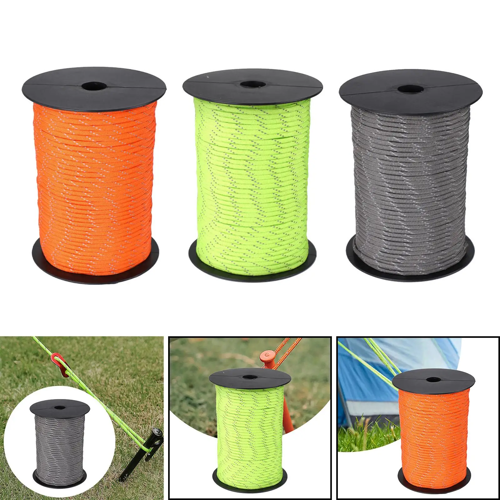 328ft Parachute Cord 4mm Reflective Cord guyline Multipurpose Survival Rope for Garden Emergency Hiking DIY Craft Making Outdoor