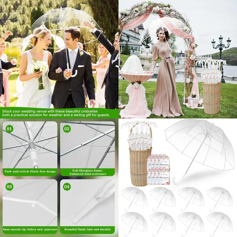 

Set of 8 Transparent Wedding Umbrellas with Thank You Cards and Ropes - Ideal for Outdoor Weddings and Events