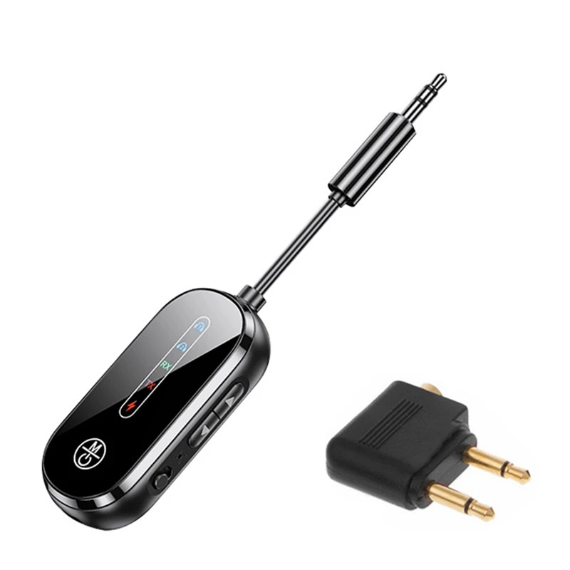 RISE-Bluetooth 5.4 Audio Transmitter Receiver Low Latency 3.5Mm AUX Jack Airplane Wireless Adapter For TV Car Speaker