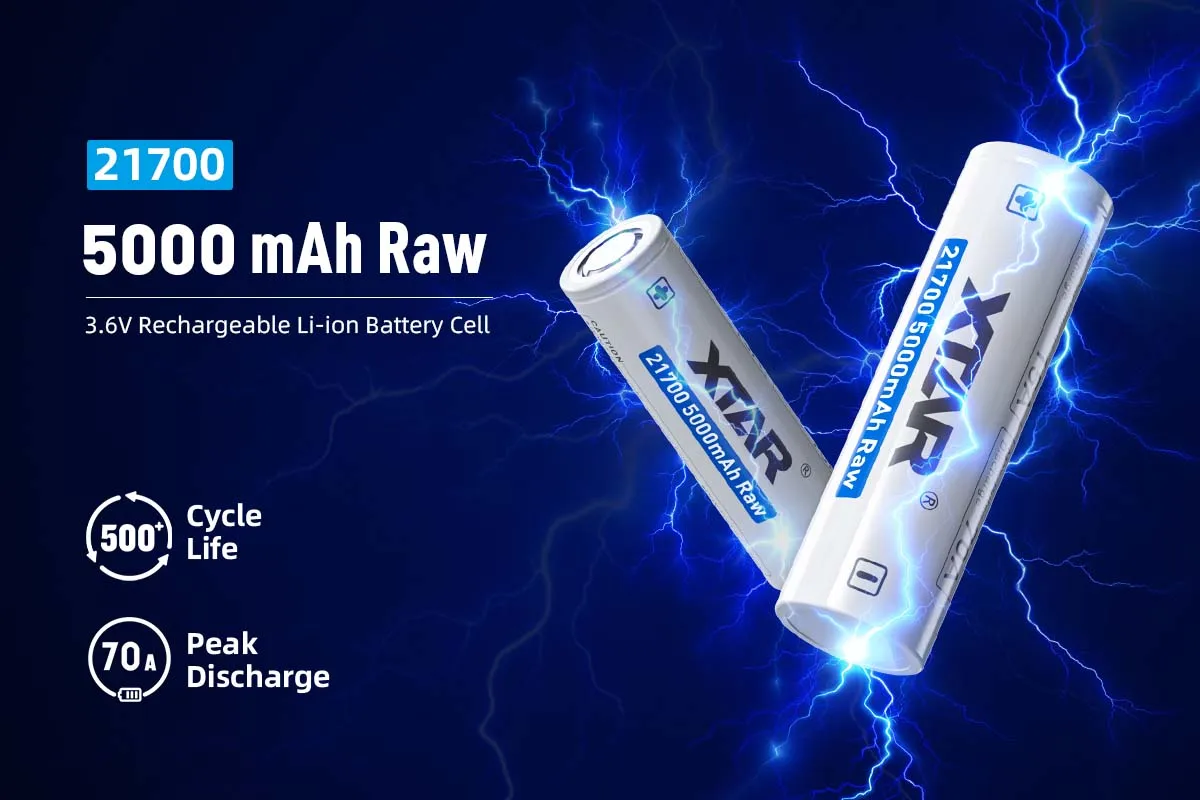 XTAR 4/8PCS 3.6V 21700 5000mAh RAW Rechargeable Li-ion Battery (Without Protection Circuit Board)  15A Discharge  500+ Cycle