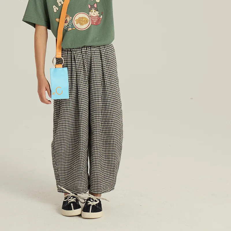 

Children's Plaid Casual Pants 2025 Summer New Collection, Loose-Fitting Lightweight Breathable Long Pants