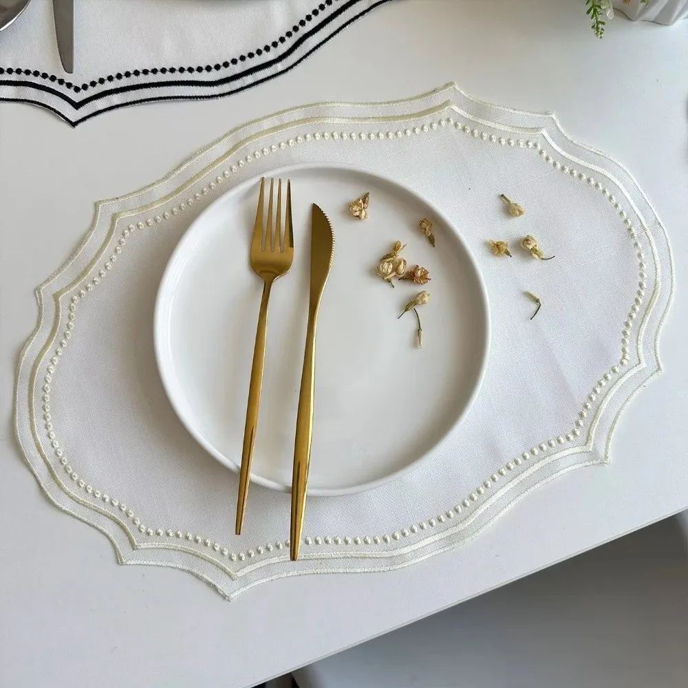 Vintage Placemat Napkins Imitation Cotton Linen Embroidered Fabric Decorative Table Mat French Lace Washable Table Place Mat