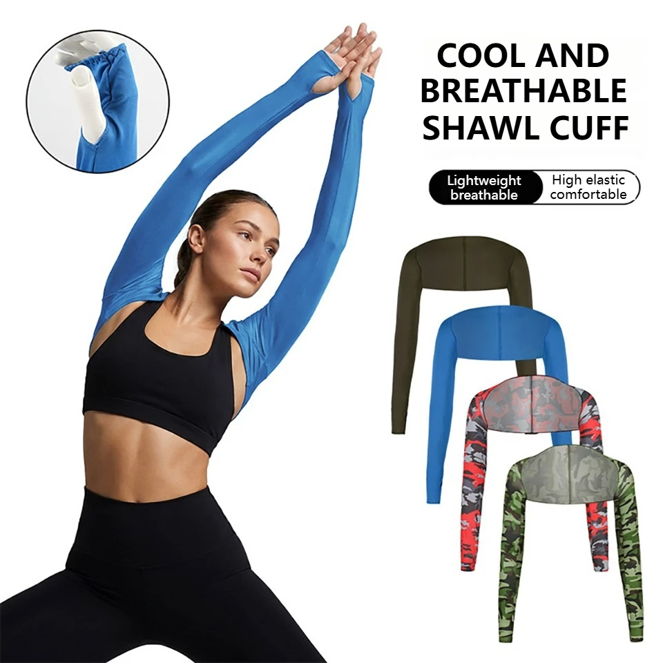 LOOGDEEL Summer Thumb Hole Arm Sleeve Shoulder Shawl Thin Breathable UV Protection Cooling High Elastic Women Golf Running