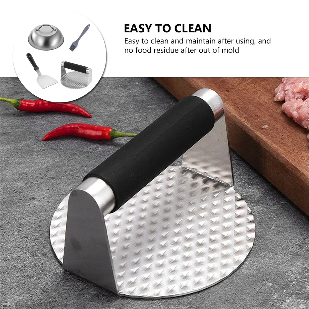 

4-х предметный пресс для гамбургеров из нержавеющей стали, набор Smash Burger Patty Maker, инструменты для барбекю, металлический пресс для мяса, гаджеты, кухонные принадлежности