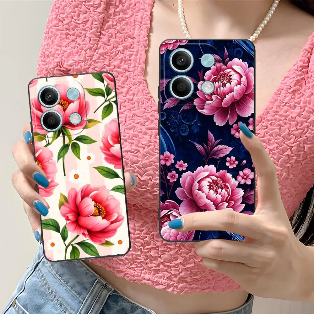 الفاوانيا الزهور قضية الهاتف المحمول ل Xiaomi Redmi ملاحظة 14 13 12 11 S برو زائد 4G 5G الطباعة الملونة واقية الهاتف الذكي جميلة #1