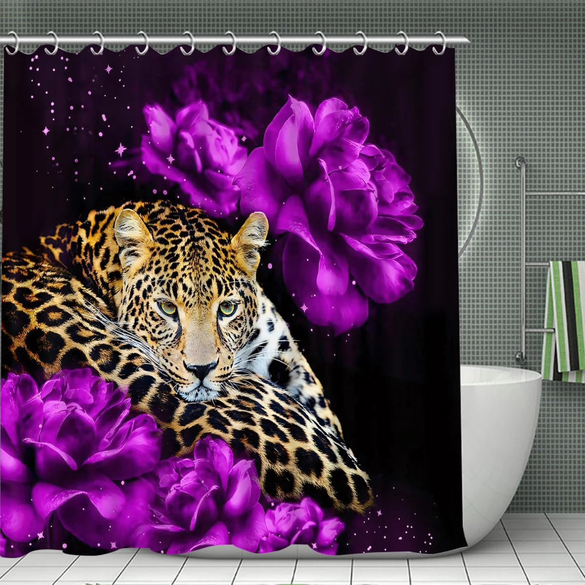 1/4 Piece Shower Curtain Set, Waterproof Bathroom Partition Curtain with Hooks, Anti-Slip Bath Rug, U Shape Mat, Toilet Seat Cov