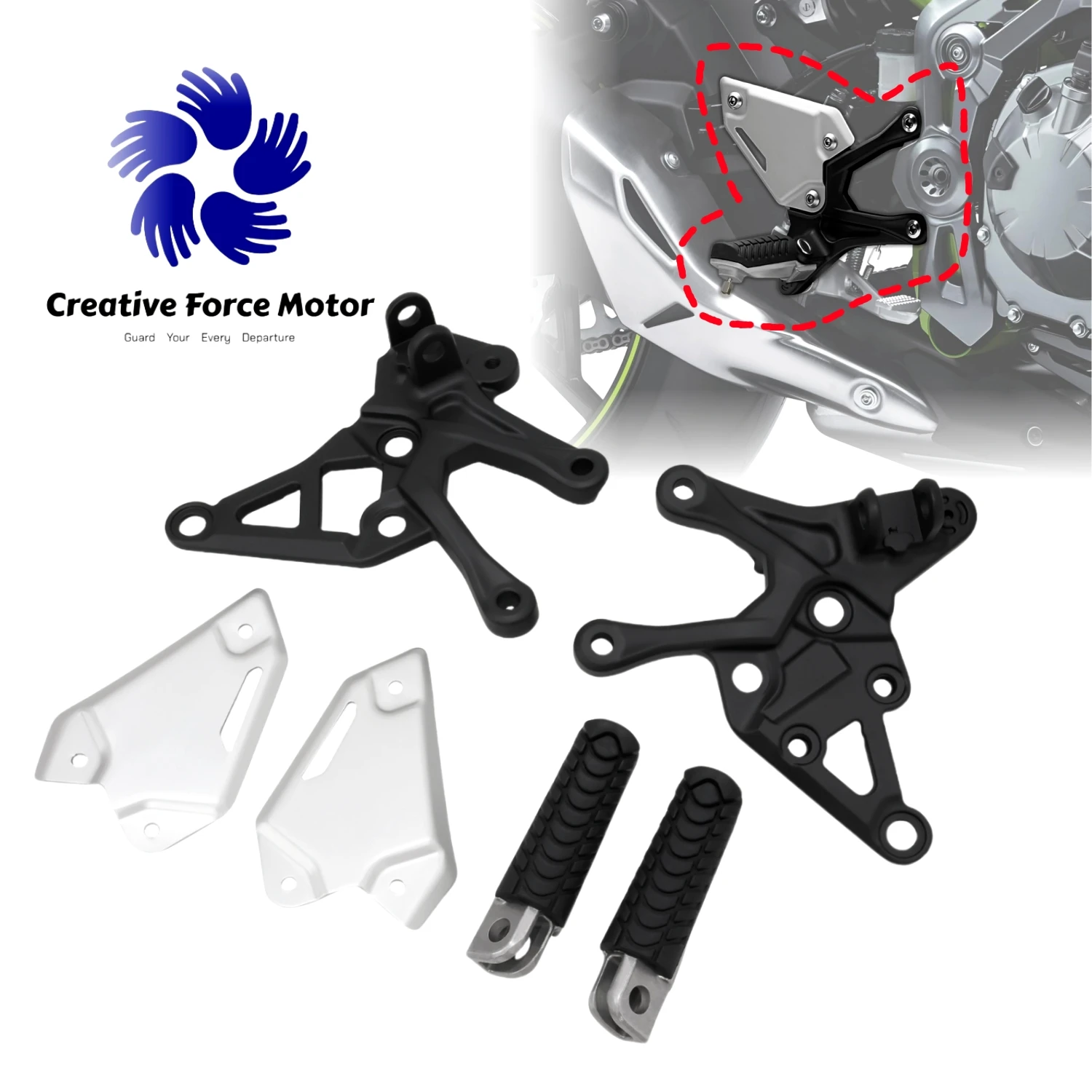 

Front Foot Pegs Pedal Motorcycle Driver Footrest Mount Bracket Kit For Kawasaki ZR900 Z900 ABS SE 2017-2024 2018 2019 2020 2021