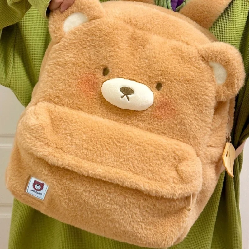 New Cute Bear Plush Backpack Cartoon Animal Plush Toy Soft Stuffed Shoulder Bag Crossbody Bag Children Girls Birthday Best Gift