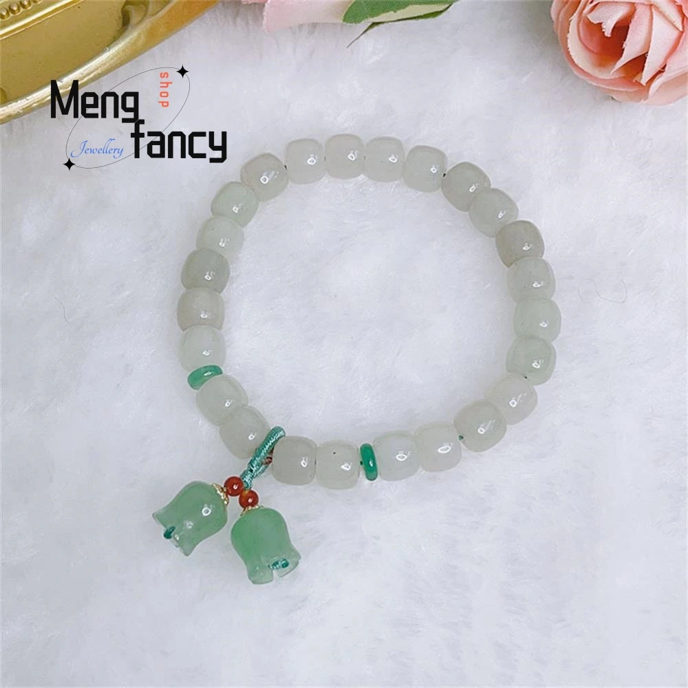 

Natural Tianshan Cui Happy Double Convallaria Pendant Bucket Bead Bracelet Exquisite High-grade Fashion Jewelry Holiday Gifts