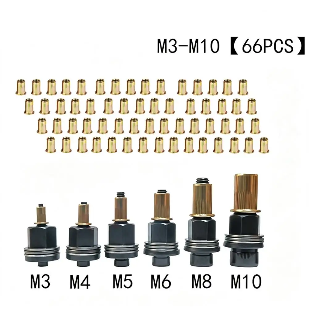 66 / 55 Pcs Hand Rivet Nut Manual Riveter Nut Tool Accessory For Nuts M4 M5 M6 M8 M10 Simple Installation