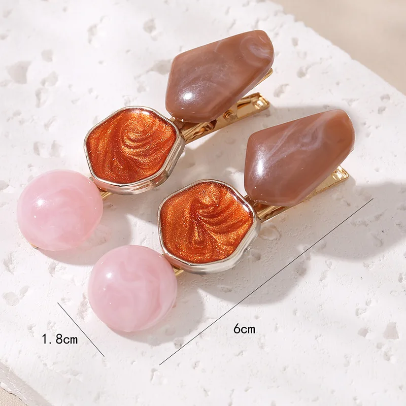 Retro Geometric Irregular Hair Clip Resin Acrylic Bead Duckbill Pins For Women Imitation Marble Pattern Hair Barrette Accessorie