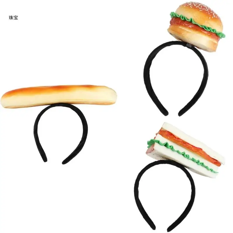 X5QE Creative Hamburger Hair Hoop Festives Occasion Headgear Funny Pattern Hair Hoop Head Accessory