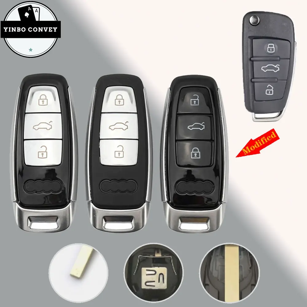 

YINBO 3 Button Upgraded Modified Smart Keyless Remote Key Shell Case Fob For Audi A1 A4 A6 A8 Q2 Q3 Q5 Q7 R3 RS3 RS5 S1 TT 2018