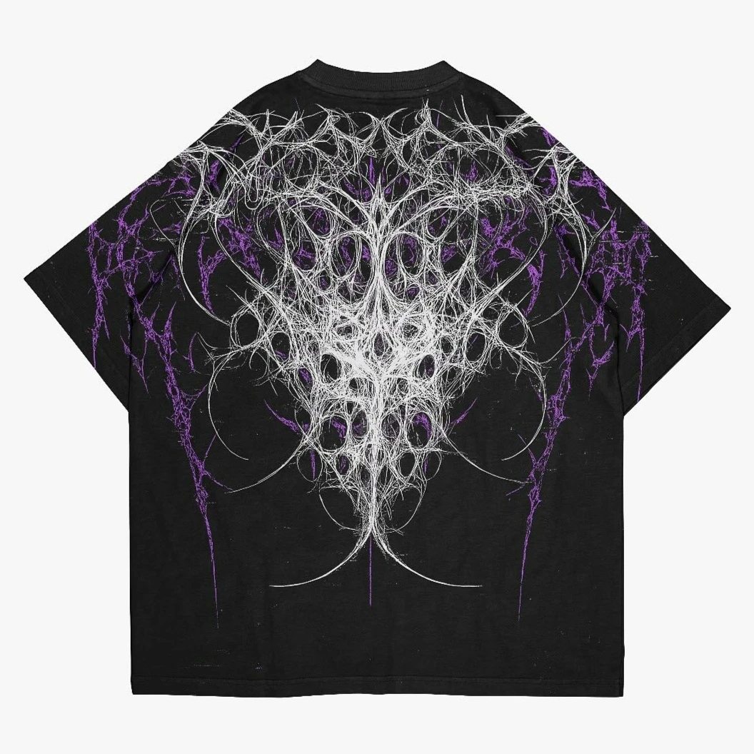 

Темно-фиолетовая готическая уличная футболка для мужчин и женщин, укороченный топ унисекс из плотного хлопка с мистическим художественным принтом, футболка в стиле киберпанк Boxy Fit